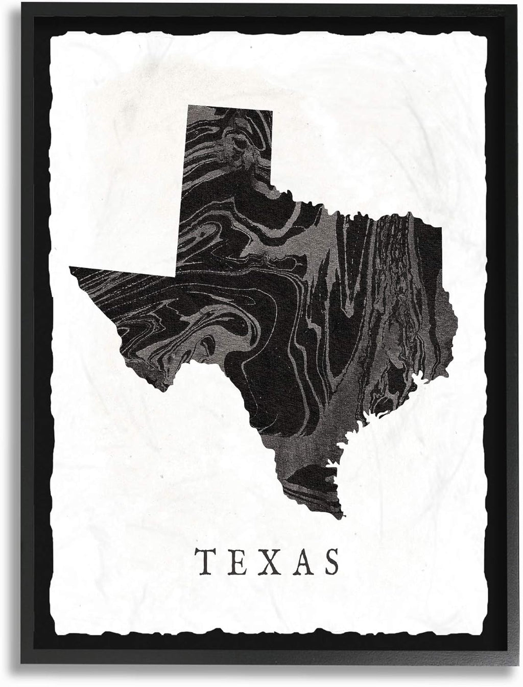 Black and Grey Marbled Paper Texas State Silhouette Stretched Canvas Wall Art, 16 x 20 Q7011