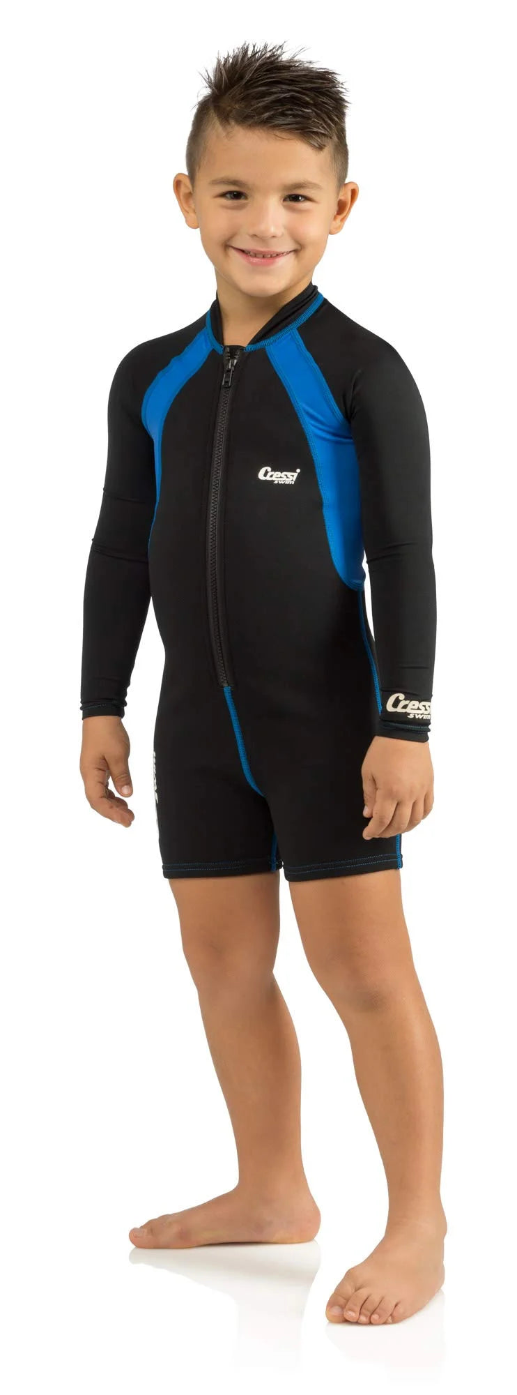 Black/Blue XX-Large Boy's Long Sleeve One-piece Shorty Swimsuit V385