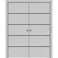 Sliding French Double Pocket Doors 48 x 84 inches Grey Matte with Frosted Glass Solid Wood Interior Doors J98650