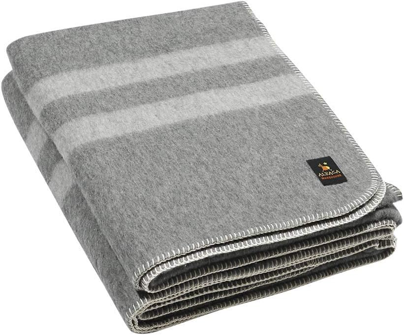 Twin Alpaca Wool Blanket in Orange - Dark Brown Stripes I861180