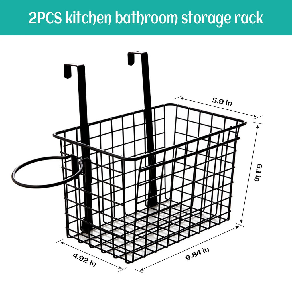 Over the Cabinet Door Organizer Set of 2, Black Grid Basket D172