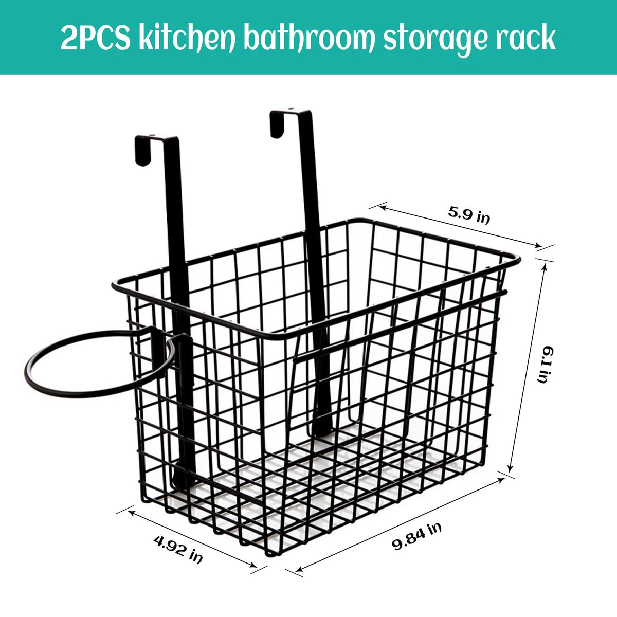 Over the Cabinet Door Organizer Set of 2, Black Grid Basket D172