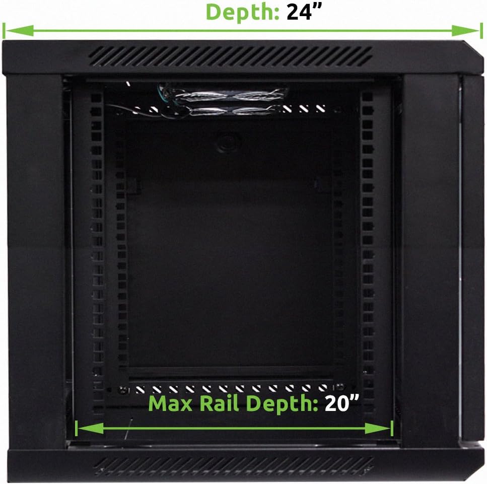 9U Wallmount Cabinet Enclosure 19-Inch Server Network Rack with Locking Glass Door Black V88150