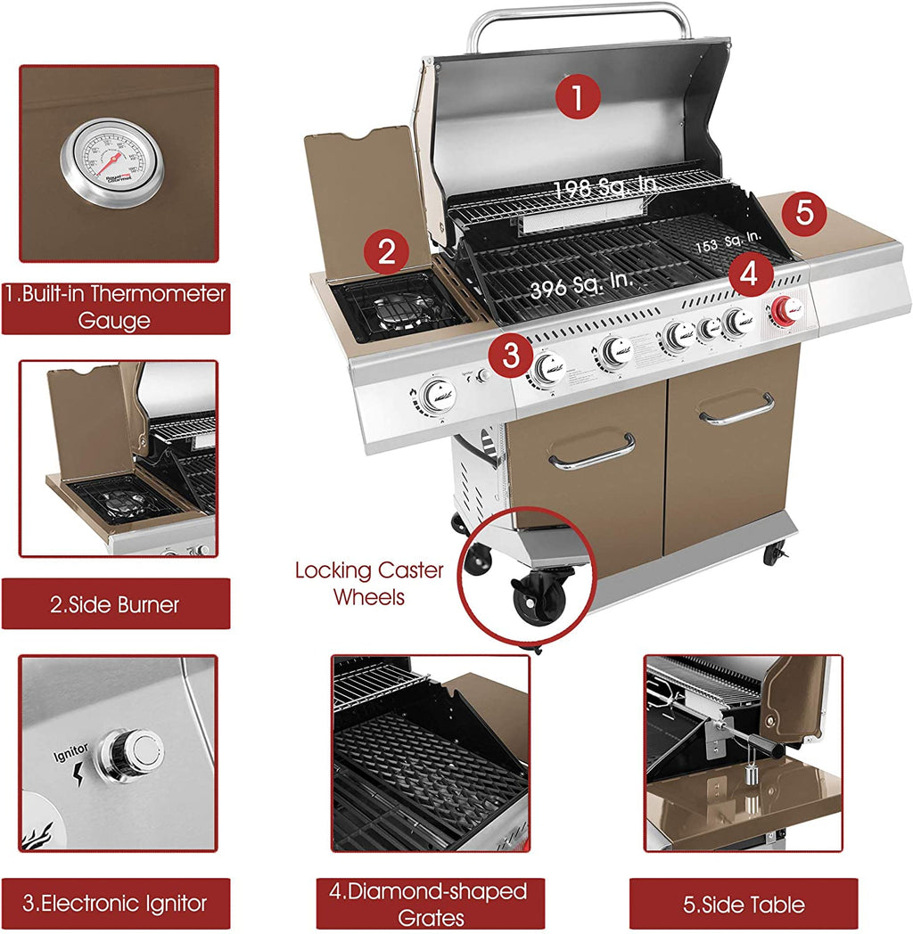 5-Burner Propane Gas Grill with Rotisserie Kit C765048