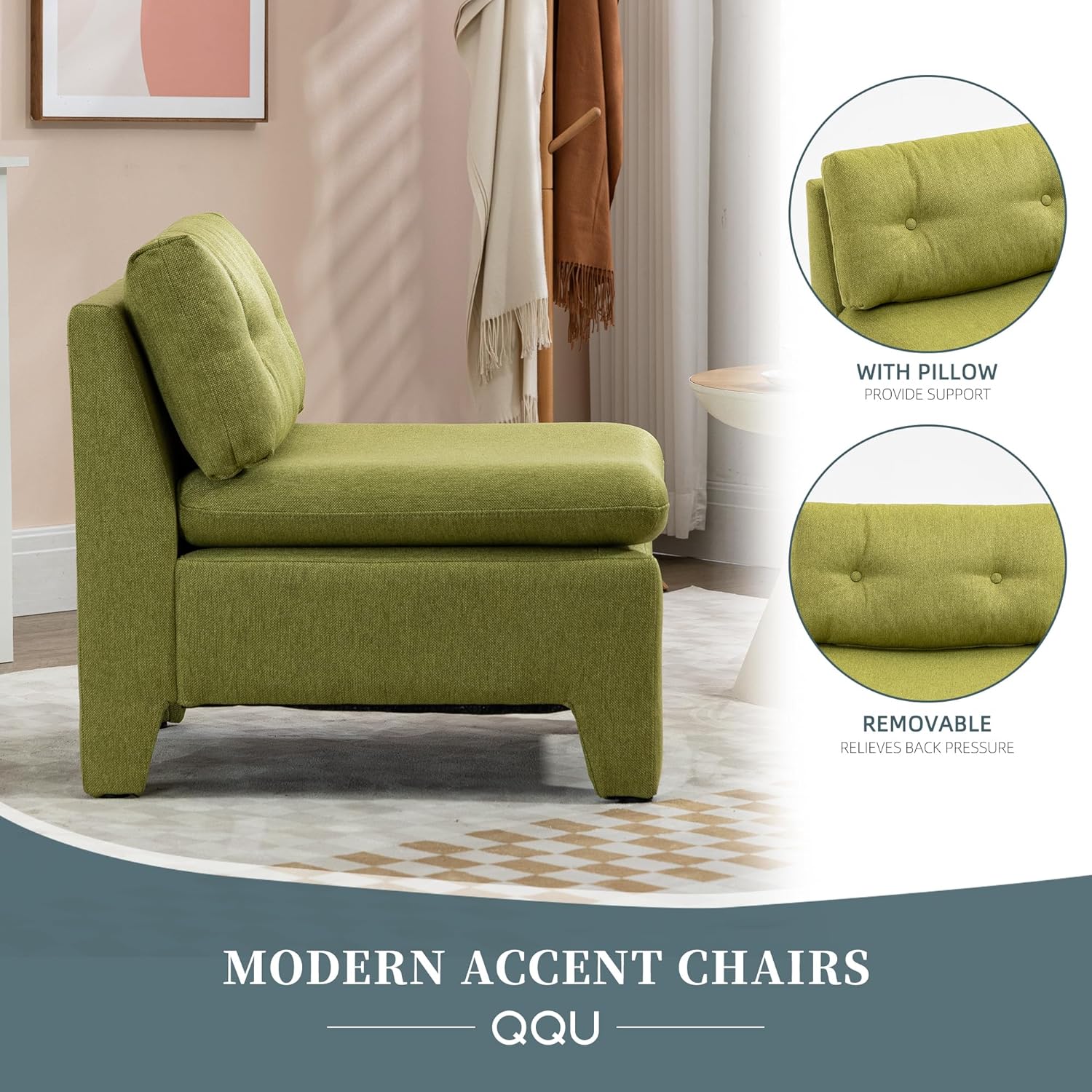 Olive Velvet Oversized Armless Chair O824642