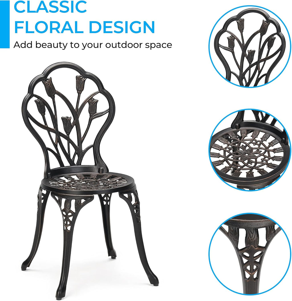 3-Piece Cast Aluminum Patio Bistro Set with Rust-Resistant Table and 2 Chairs W981