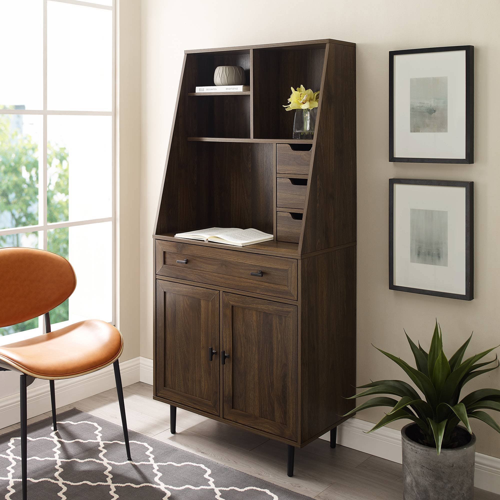 Dark Walnut Storage Desk and Hutch with Keyboard Drawer F3647