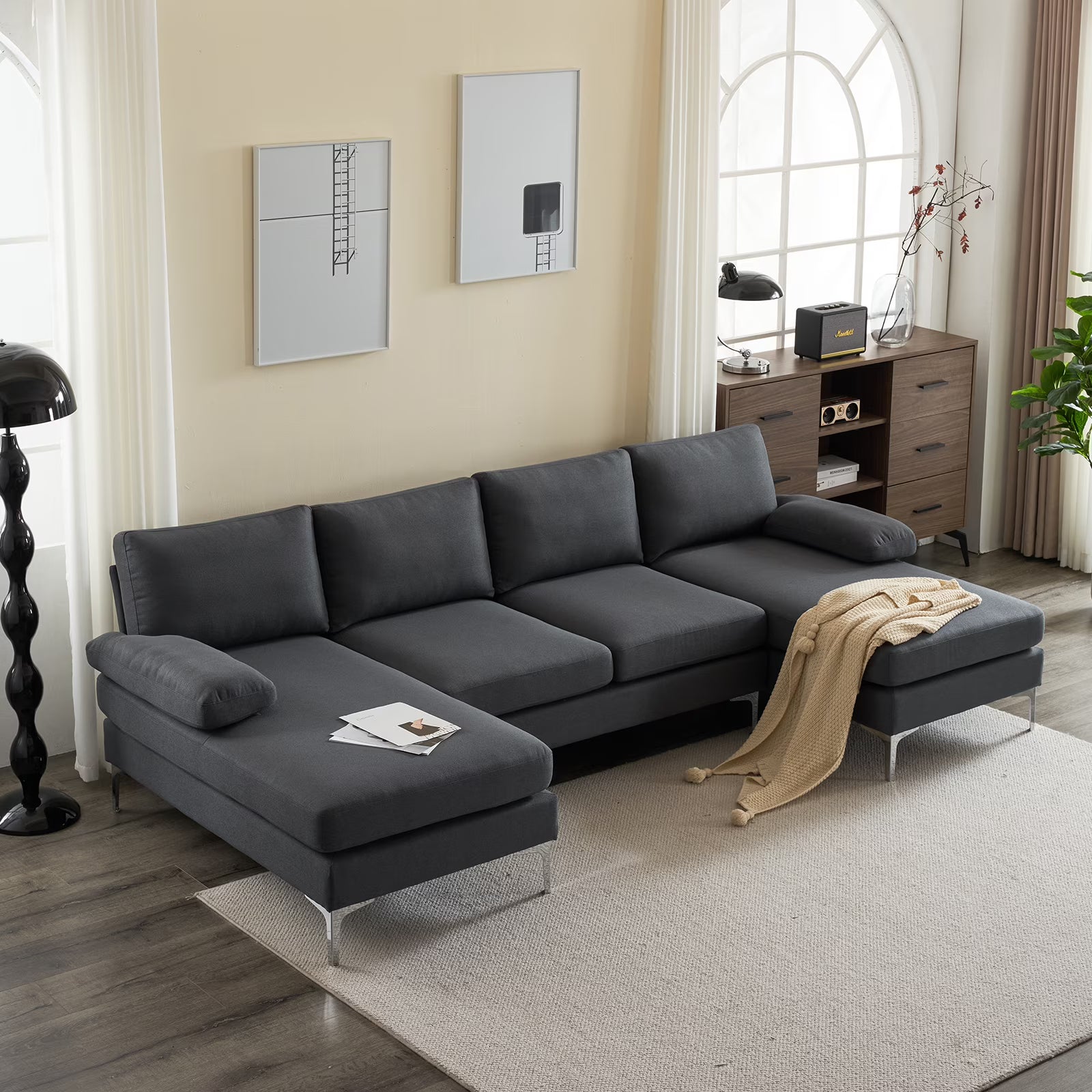 Dark Gray U-Shaped 4-Seat Modular Sofa K685