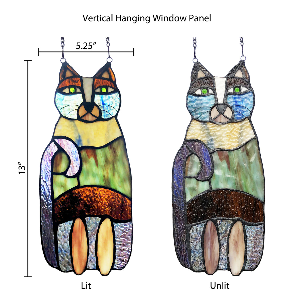 Crazy Cat Stained Glass Window Panel U954