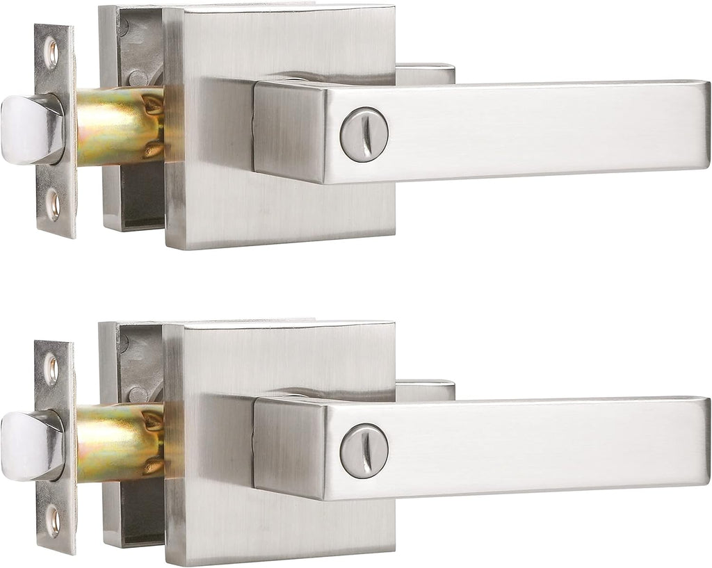 Satin Nickel Square Privacy Door Levers (2 Pack) M7872
