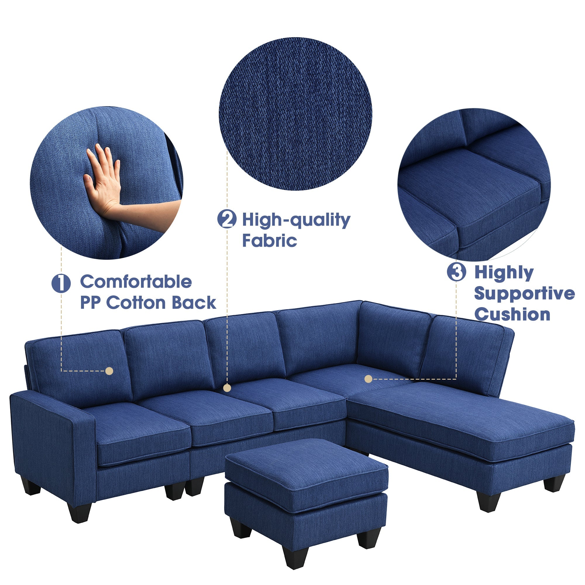 Blue Linen Fabric L-shaped Sectional Sofa L17245