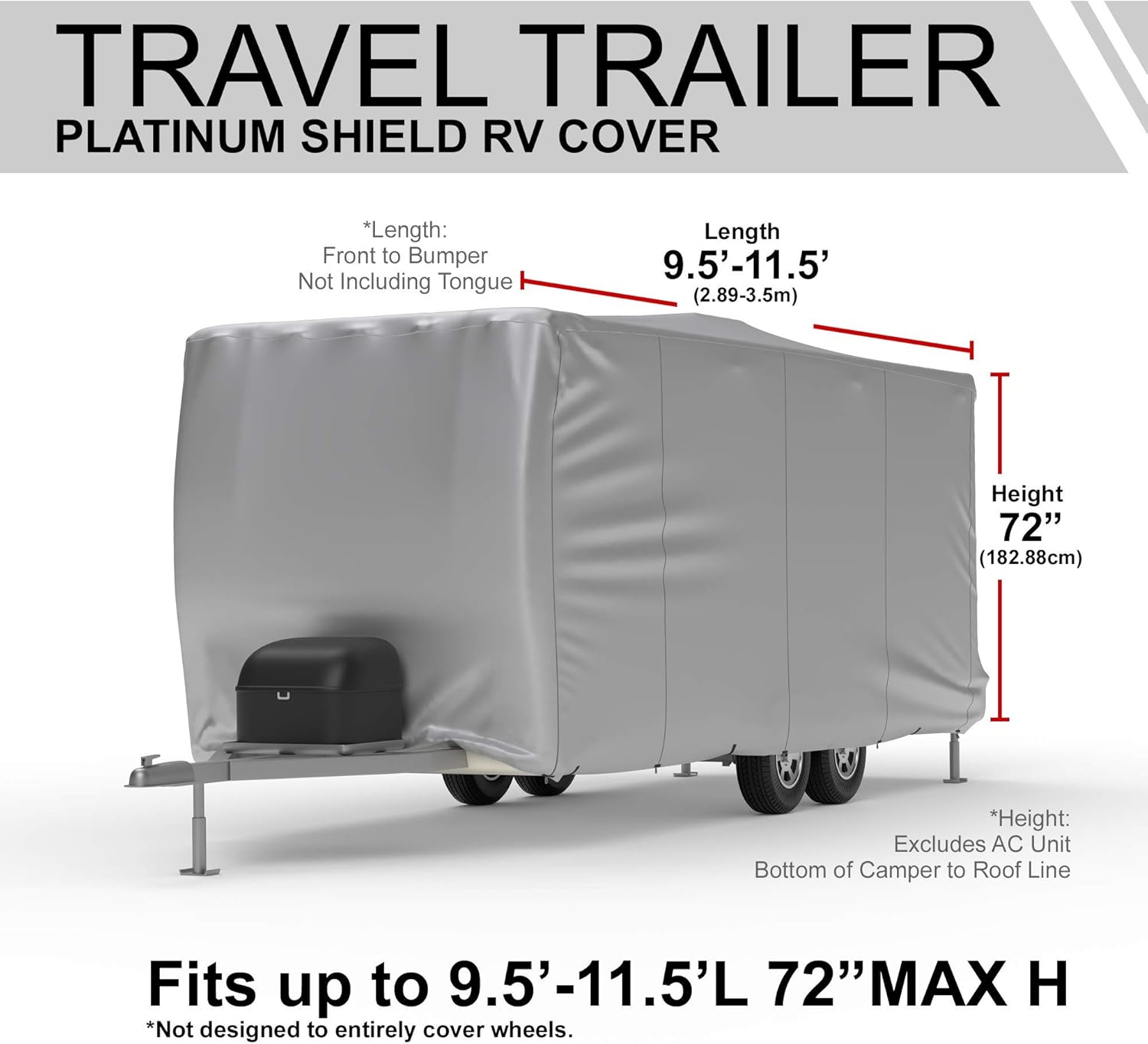 Weatherproof RV Cover for Travel Trailer 11.5' - 13.5' Long with Fleece Lining, Cable Lock, Storage Bag & Wind Straps H5224