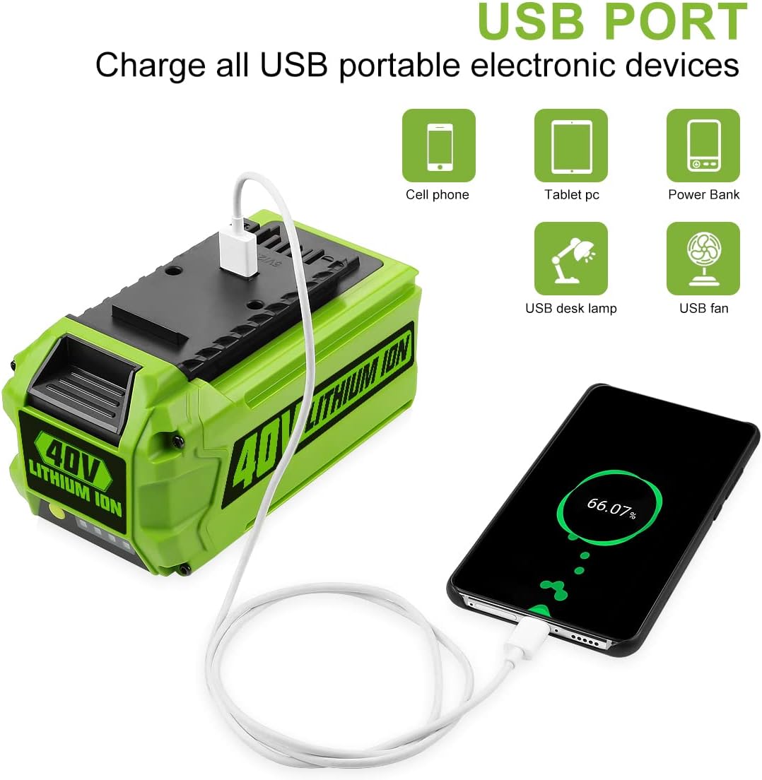 6.0Ah Replacement 40V Battery with USB Port, Pack of 2 J79165