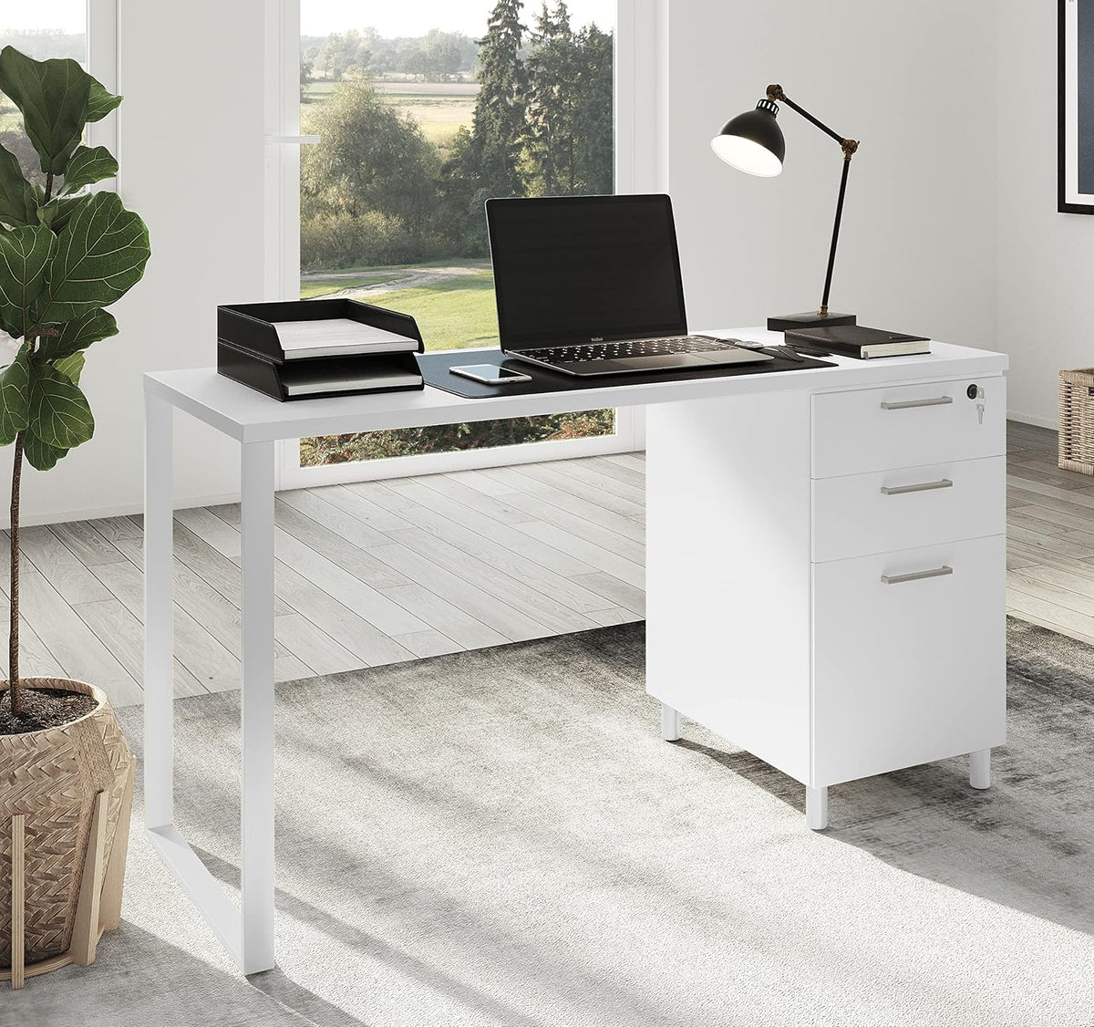 47 Inch Computer Desk with 3 Detachable Locked Drawers N3488