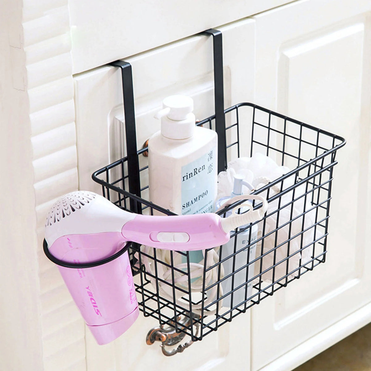 Over the Cabinet Door Organizer Set of 2, Black Grid Basket D172