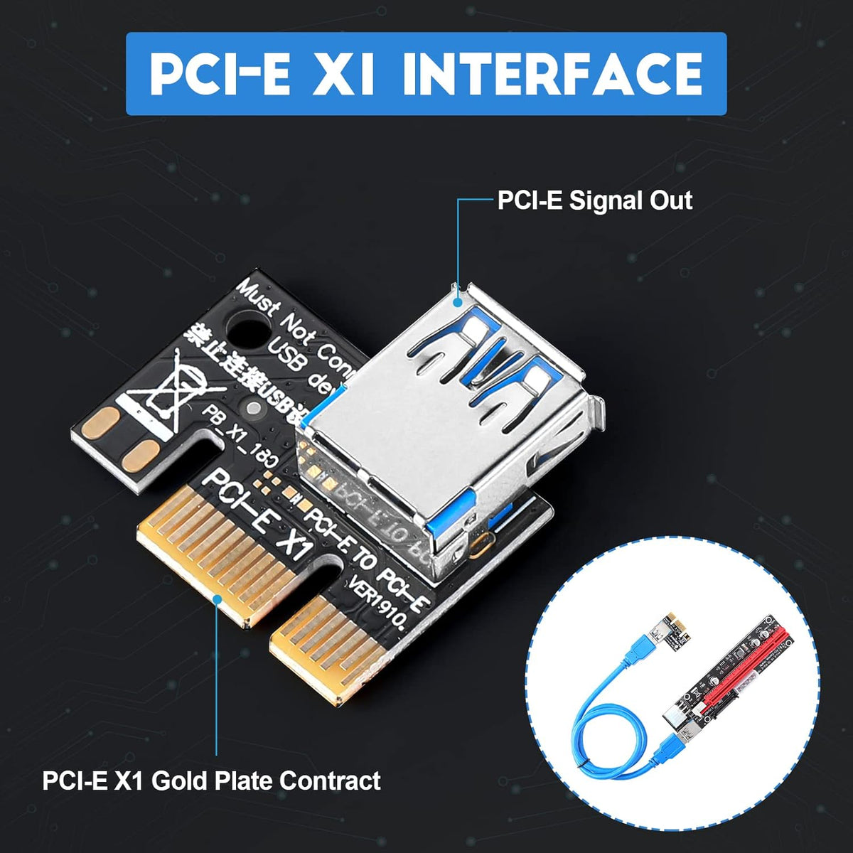 12 Pieces PCI-e Riser Express Cable Set 1X to 16X GPU Adapter Extension Cable USB 3.0 and VGA 8 Pin Female to Dual 8 Pin Male Splitter Braided Sleeved Cable Powered Riser Adapter Card Pack of 2 D95359