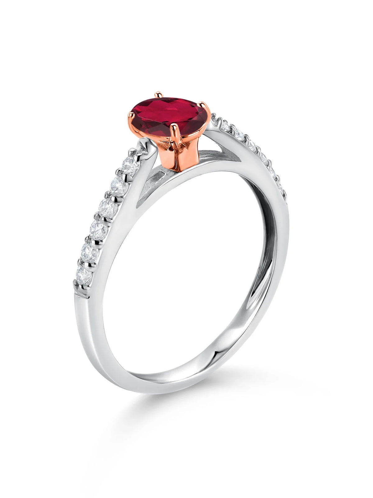 925 Silver 10K Rose Gold Ruby Red Mystic Topaz White Lab Grown Diamond Engagement Ring I405