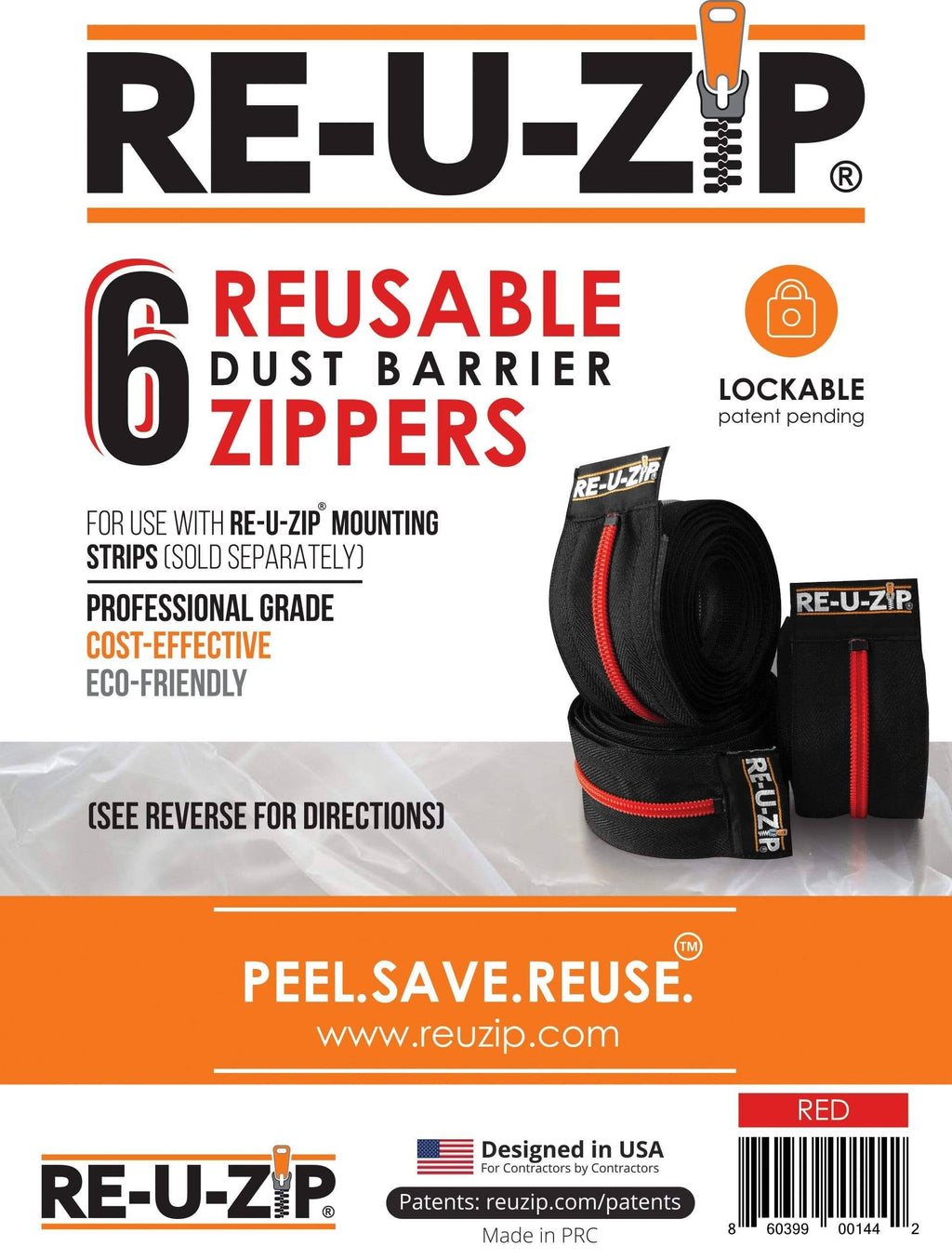 Red Reusable Dust Barrier Zipper 6 Pack G558996