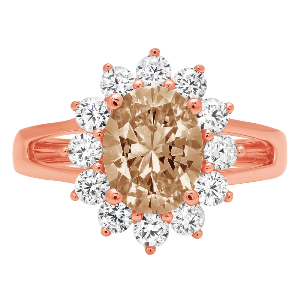 Oval Cut Brown Champagne Simulated Diamond Rose Gold Halo Ring S524466