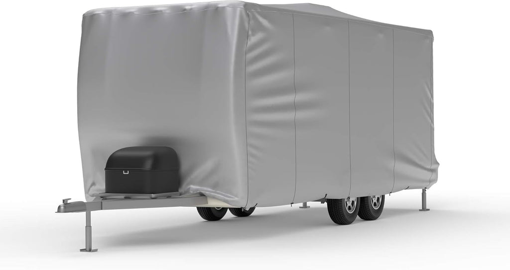 Weatherproof RV Cover for Travel Trailer 11.5' - 13.5' Long with Fleece Lining, Cable Lock, Storage Bag & Wind Straps H5224