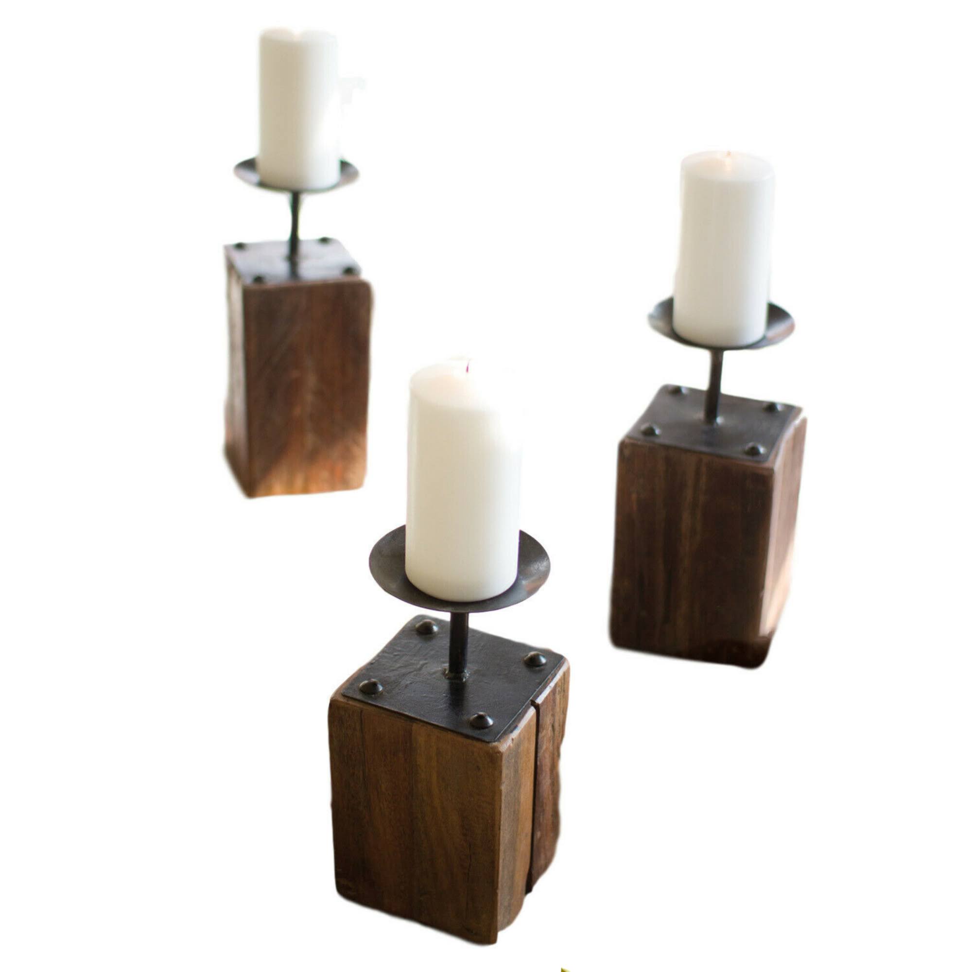 Recycled Wood Candle Holders (Set of 3) W822213