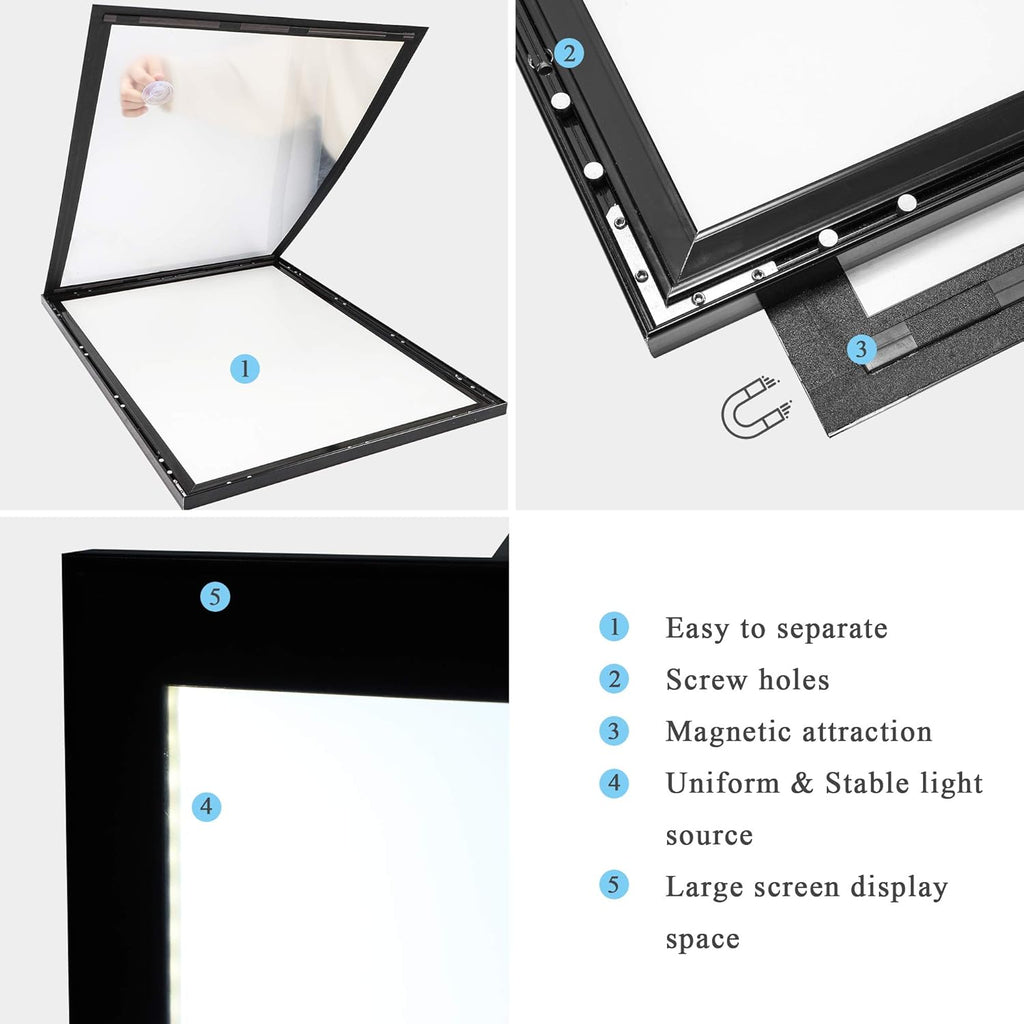 27" x 40" LED Light Box Frame in Black Aluminum Profile P642