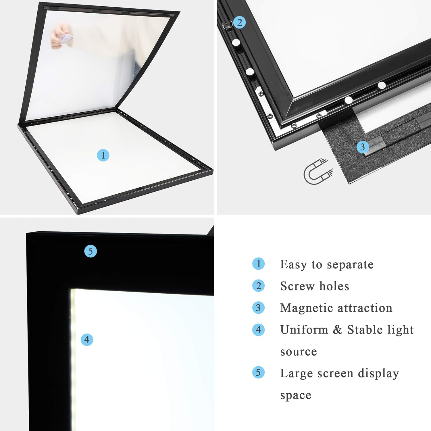 27" x 40" LED Light Box Frame in Black Aluminum Profile P642