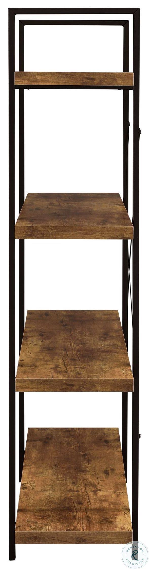 Antique Nutmeg and Black 4-Shelf Bookcase N3818