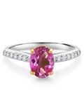 10K Yellow and White Gold Pink Mystic Topaz and White Lab Grown Diamond Engagement Ring (1.48 Cttw, Oval 8X6MM) D79475