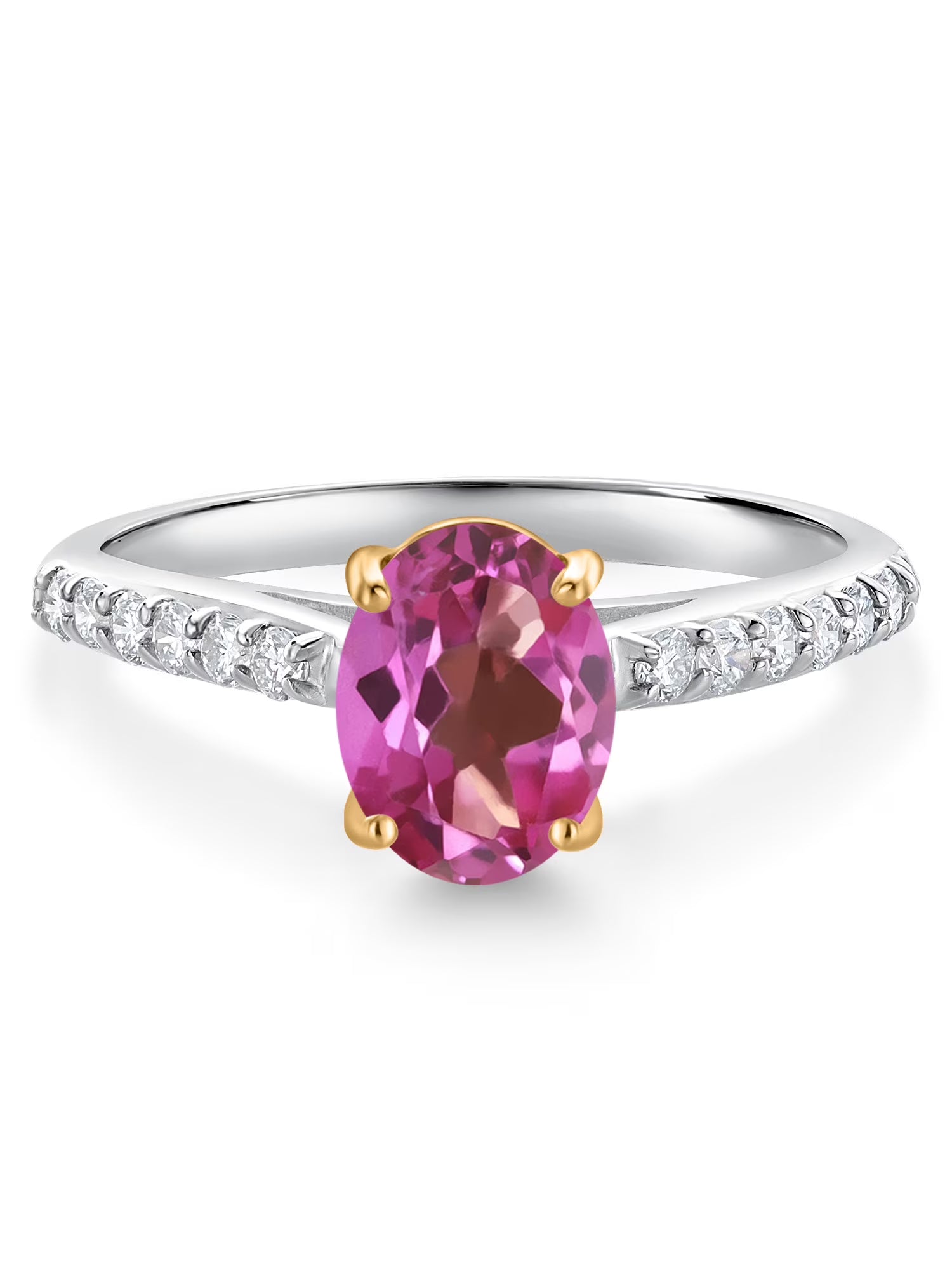 10K Yellow and White Gold Pink Mystic Topaz and White Lab Grown Diamond Engagement Ring (1.48 Cttw, Oval 8X6MM) D79475