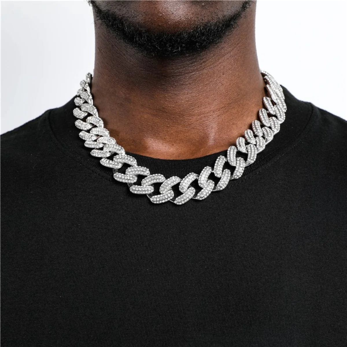 19MM Zircon Cuban Chain Necklace Bracelet Set 24" E3837