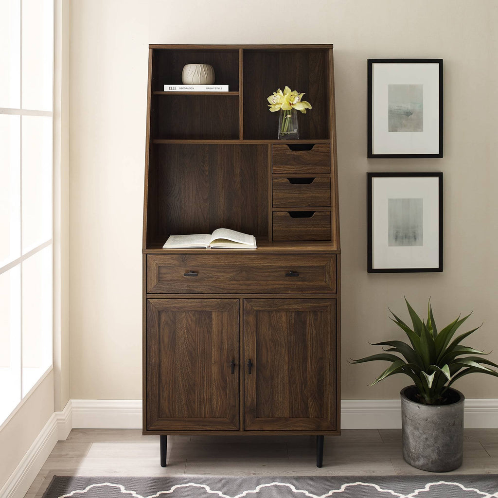 Dark Walnut Storage Desk and Hutch with Keyboard Drawer F3647