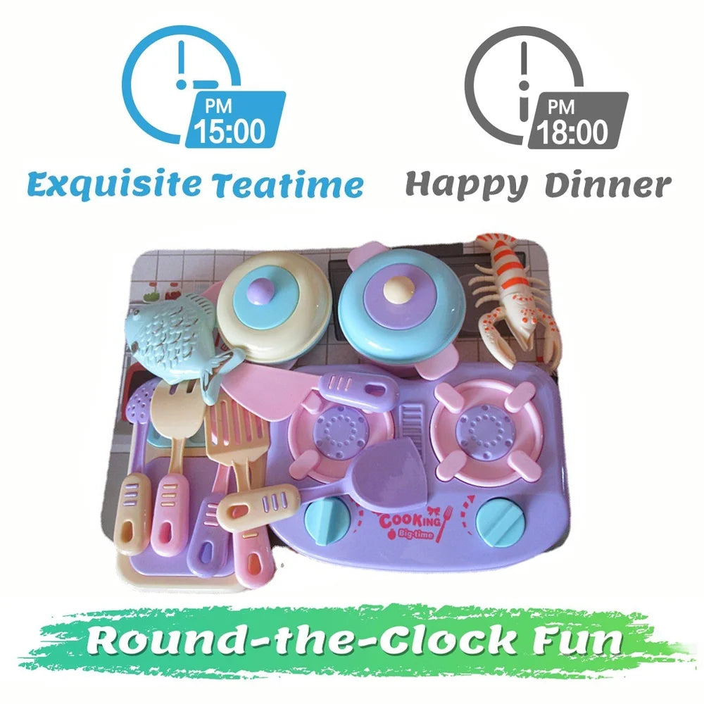 13Pcs Pretend Cooking Playset with Pot, Pan, Cooking Utensils and Play Food I170863