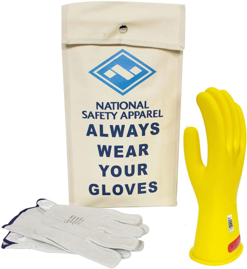 Class 0 Red Rubber Voltage Insulating Glove Kit with Leather Protectors F6443