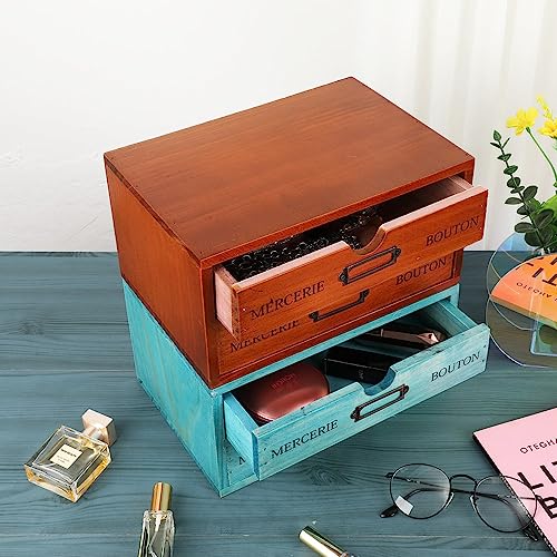 Blue 3 Drawer Wooden Storage Box N37654