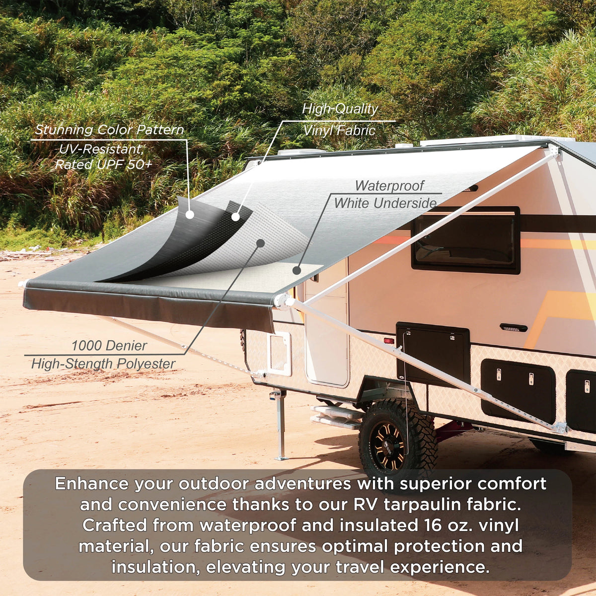 Black Vinyl RV Awning Fabric Replacement 16X8 ft D83779