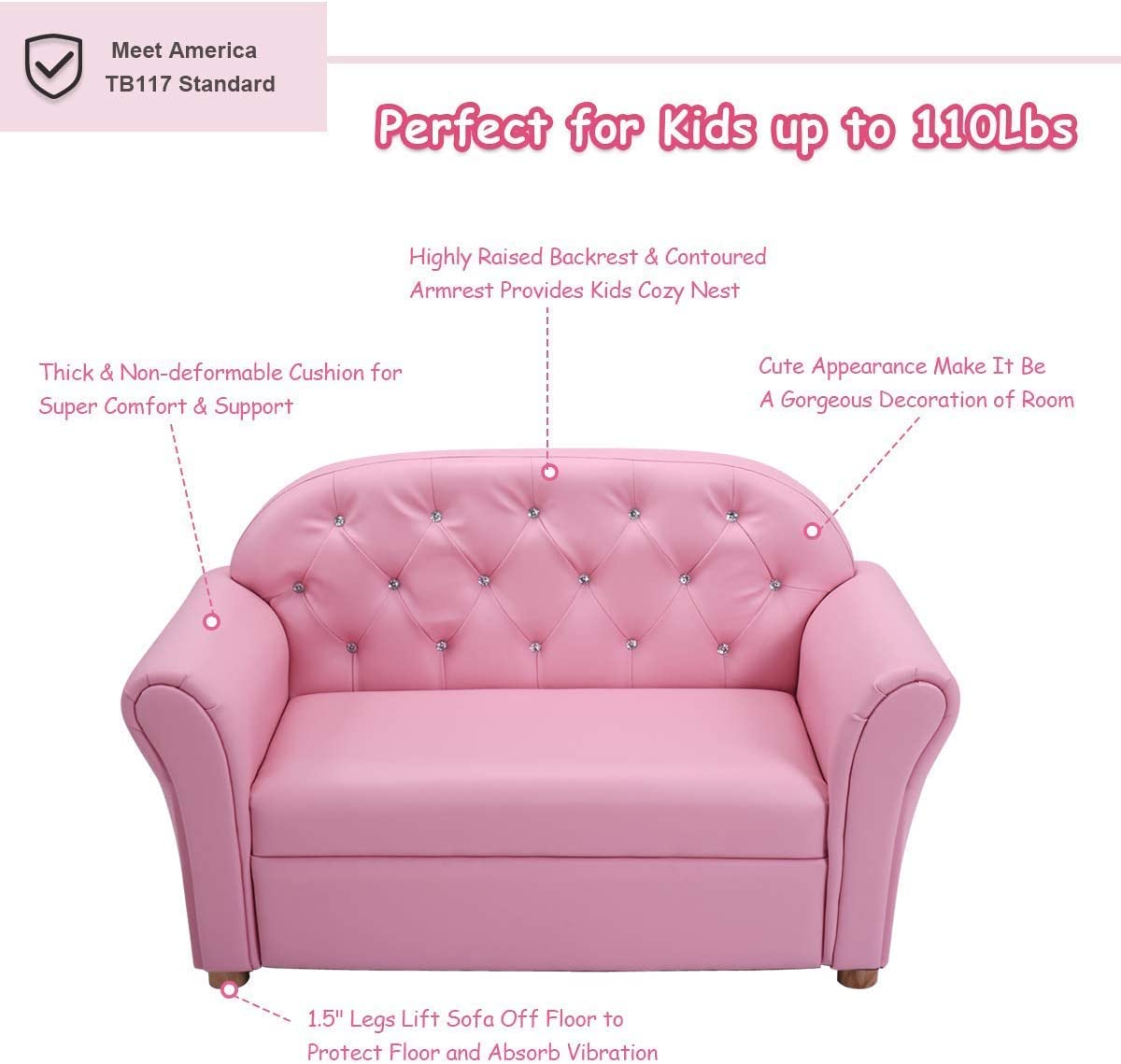 Pink 2 Seat Kids Sofa Bed L4471