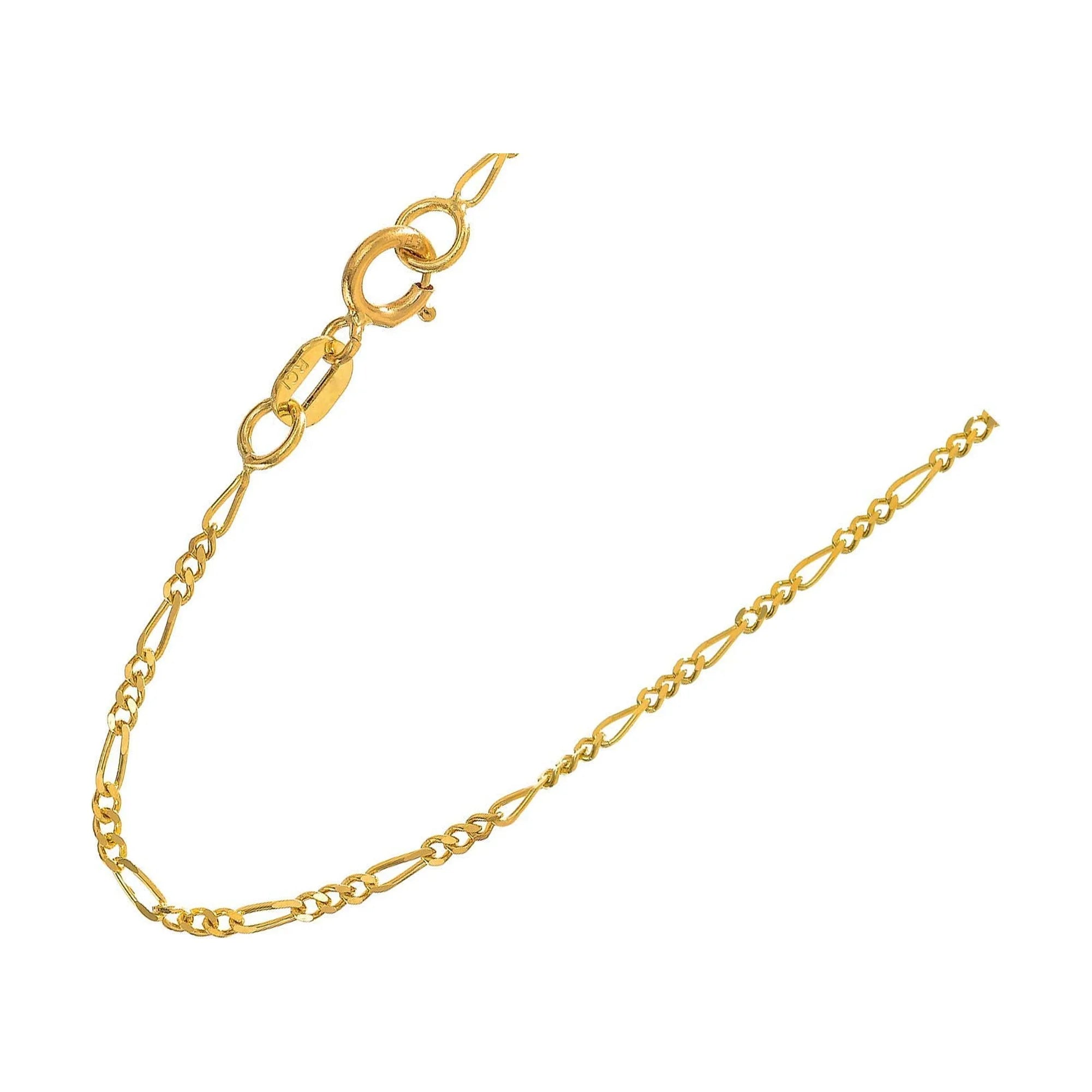 14k Solid Yellow Gold Figaro Chain Necklace, 18 Inches X818076