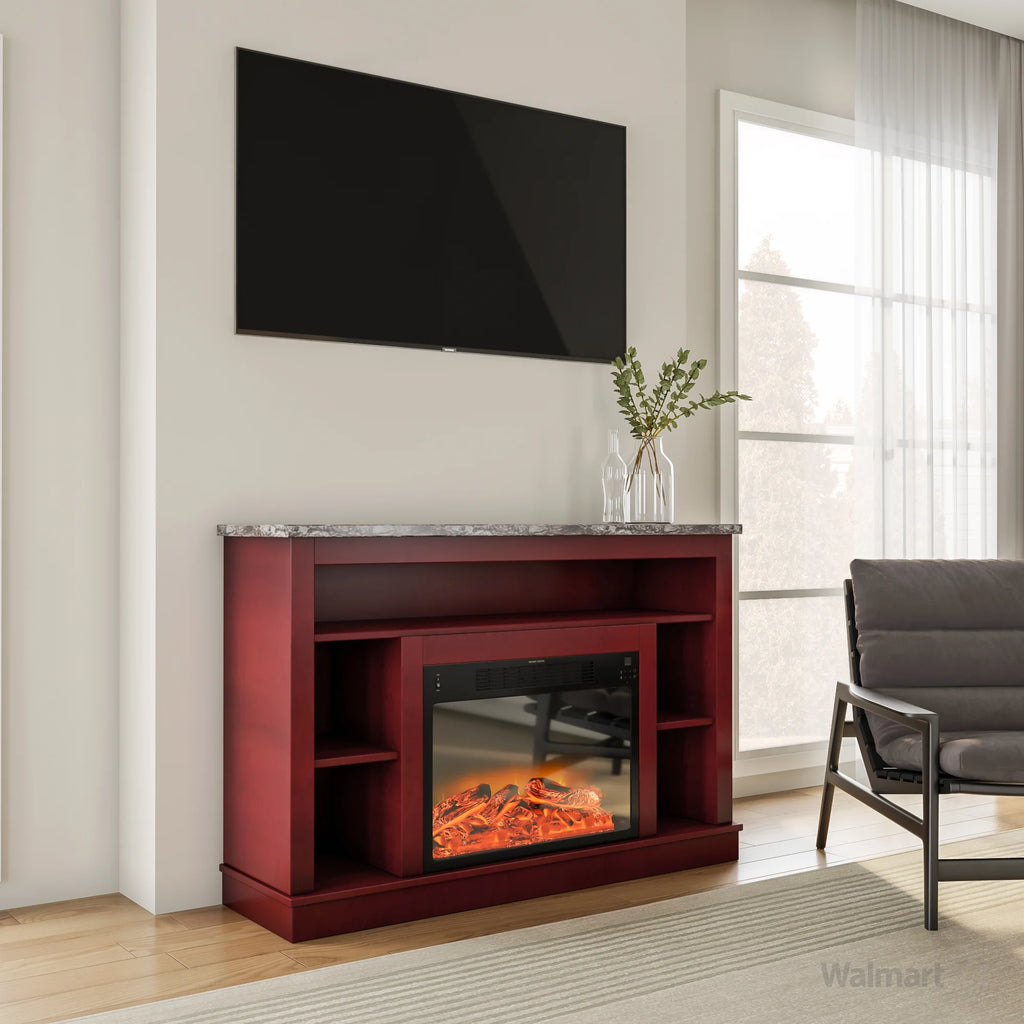 Freestanding Electric Fireplace with Log Insert, Cherry V65335