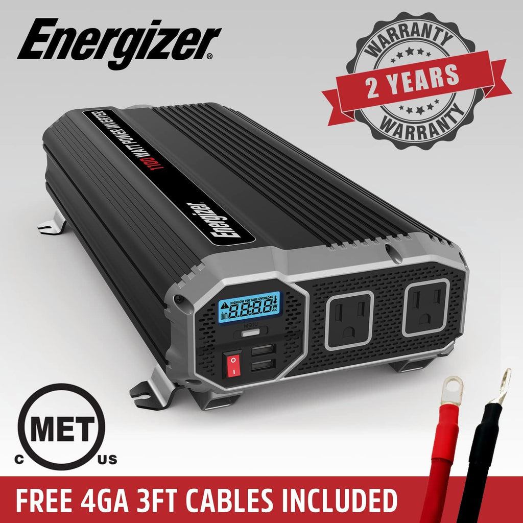 1100 Watts Power Inverter, 12V to 110 Volts, Two AC Outlets, Two USB Ports, Pack of 2 L7940
