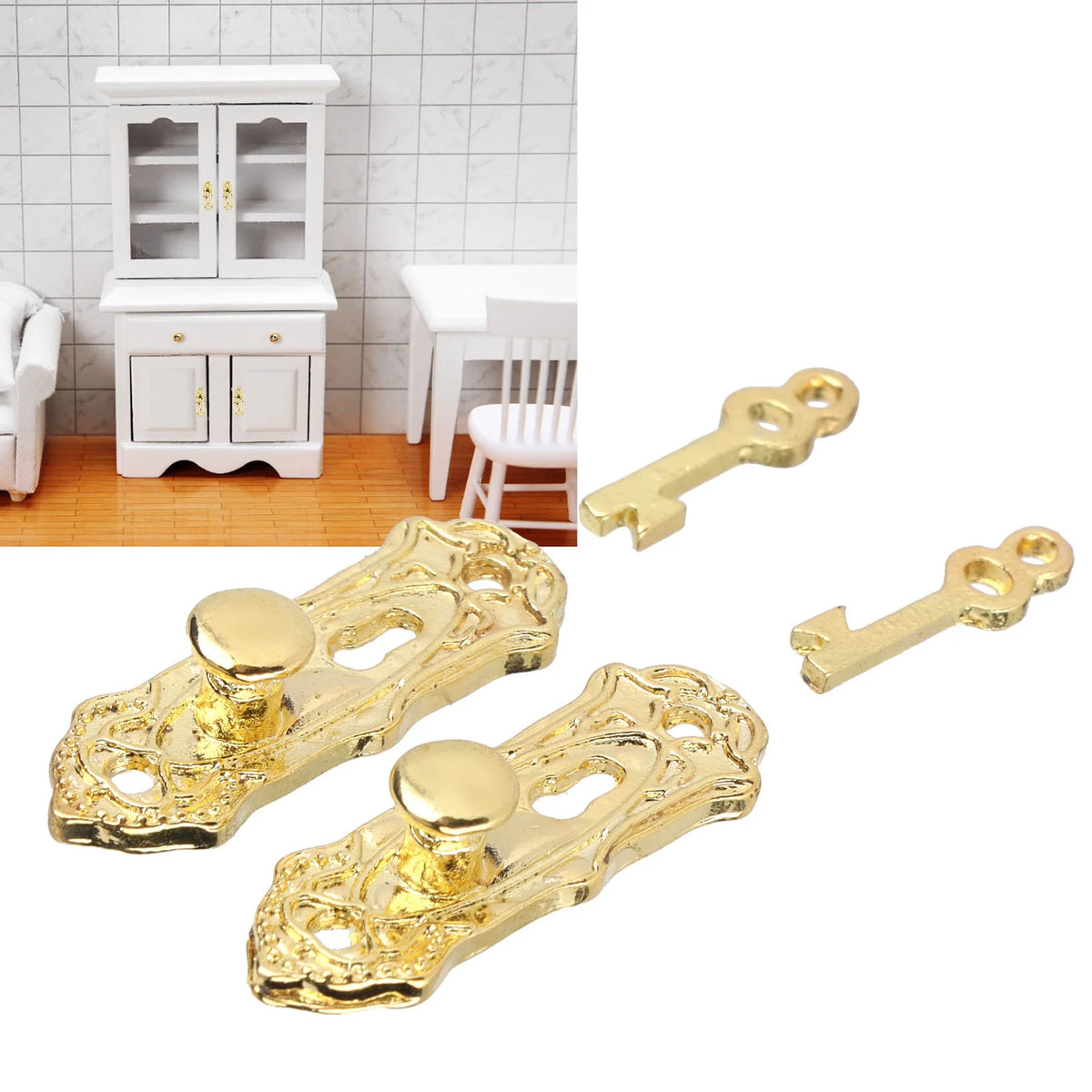 Miniature Metal Door Locks 2 Sets for Dollhouse V6623