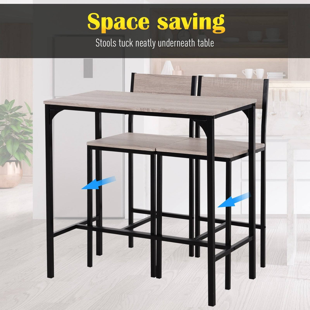 Industrial Counter Height 3-Piece Dining Set - Black - Rectangular F9420