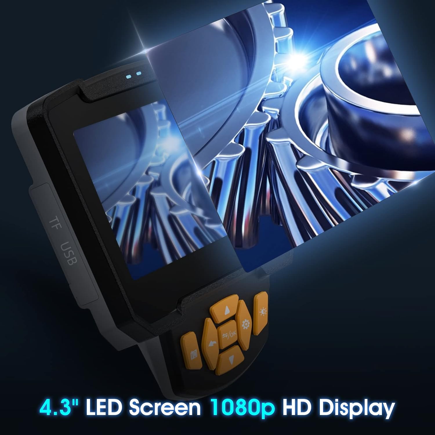 Dual Lens Industrial Endoscope with Flashlight, 4.3 LCD Screen 8mm IP67 Waterproof Detachable Snake Camera 32.8ft T6882