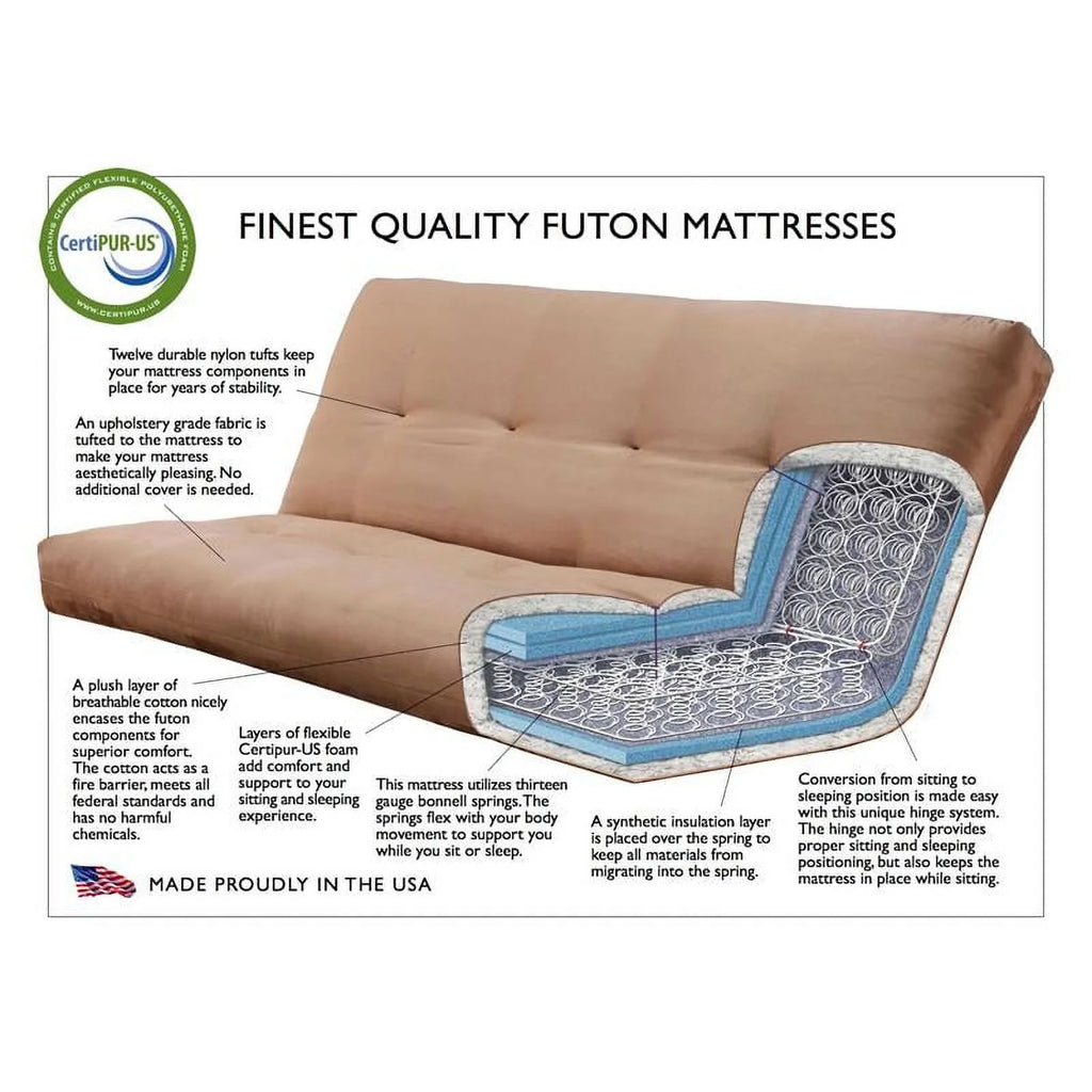 Queen Futon with Fabric Mattress in Black and Rustic Walnut U465576
