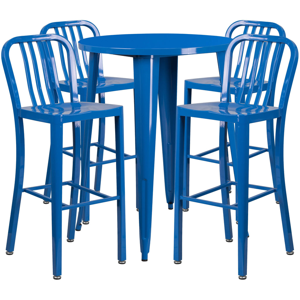 Yellow Metal Indoor-Outdoor Bar Table Set with 4 Vertical Slat Back L199686