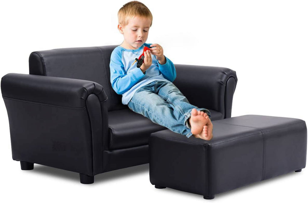 Black Upholstered Kids Sofa Set with Ottoman A13455
