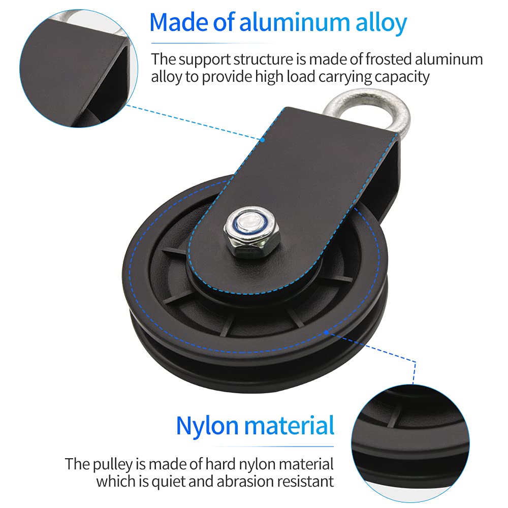 3.54in/90mm Gym Cable Pulley Wheel with Hanging Straps and Carabiner, 360 Degree Rotating Silent Pulley, Pack of 2 A5828