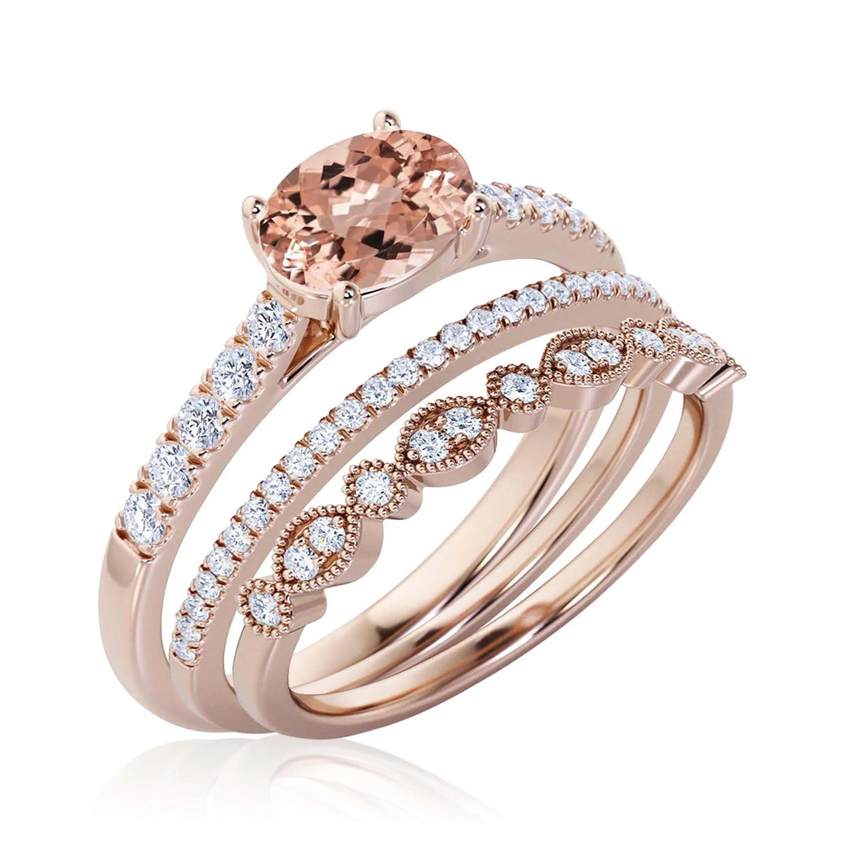 2.50 Carat Oval Cut Morganite And Diamond Moissanite Engagement Ring in 10k Solid Rose Gold J8462