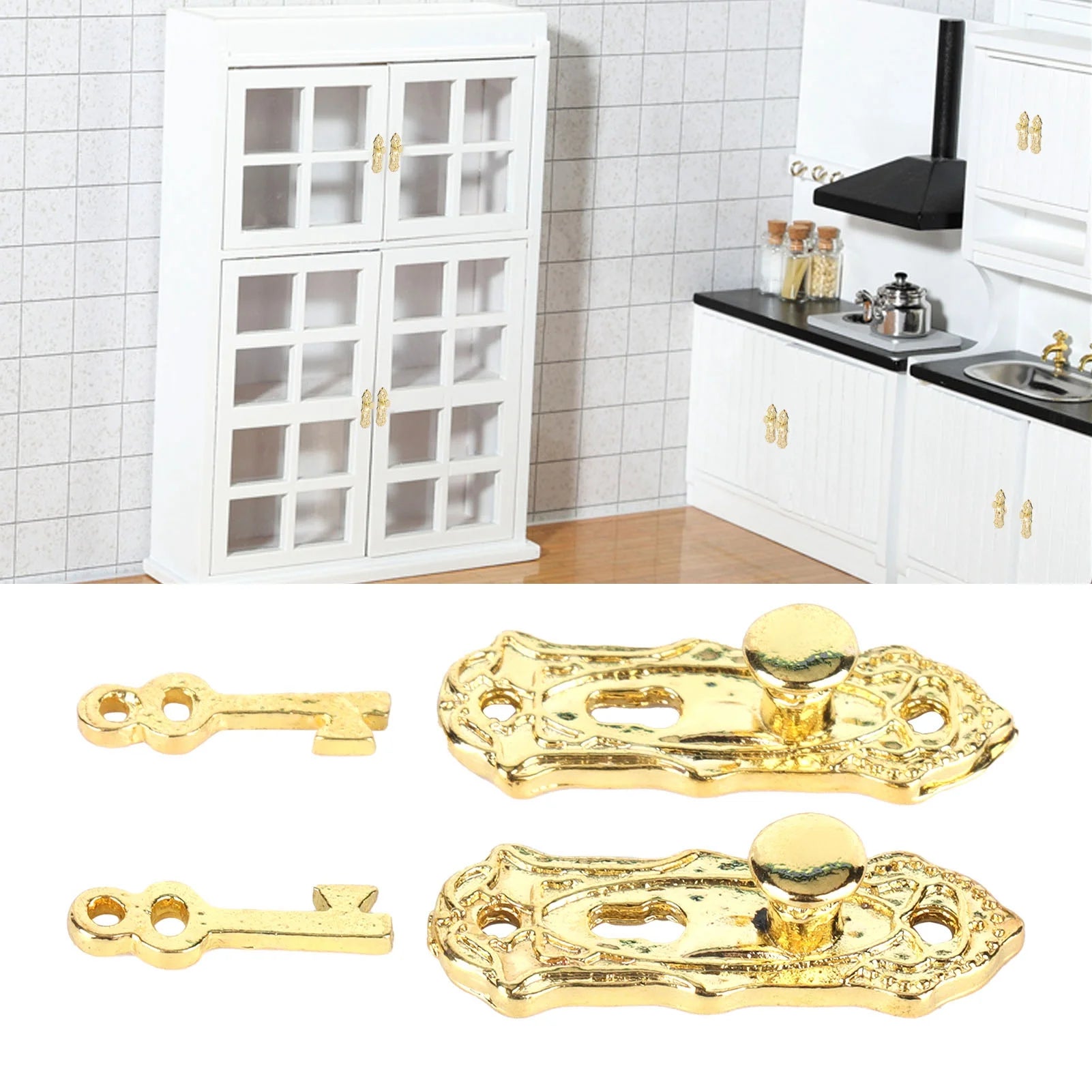 Miniature Metal Door Locks 2 Sets for Dollhouse V6623