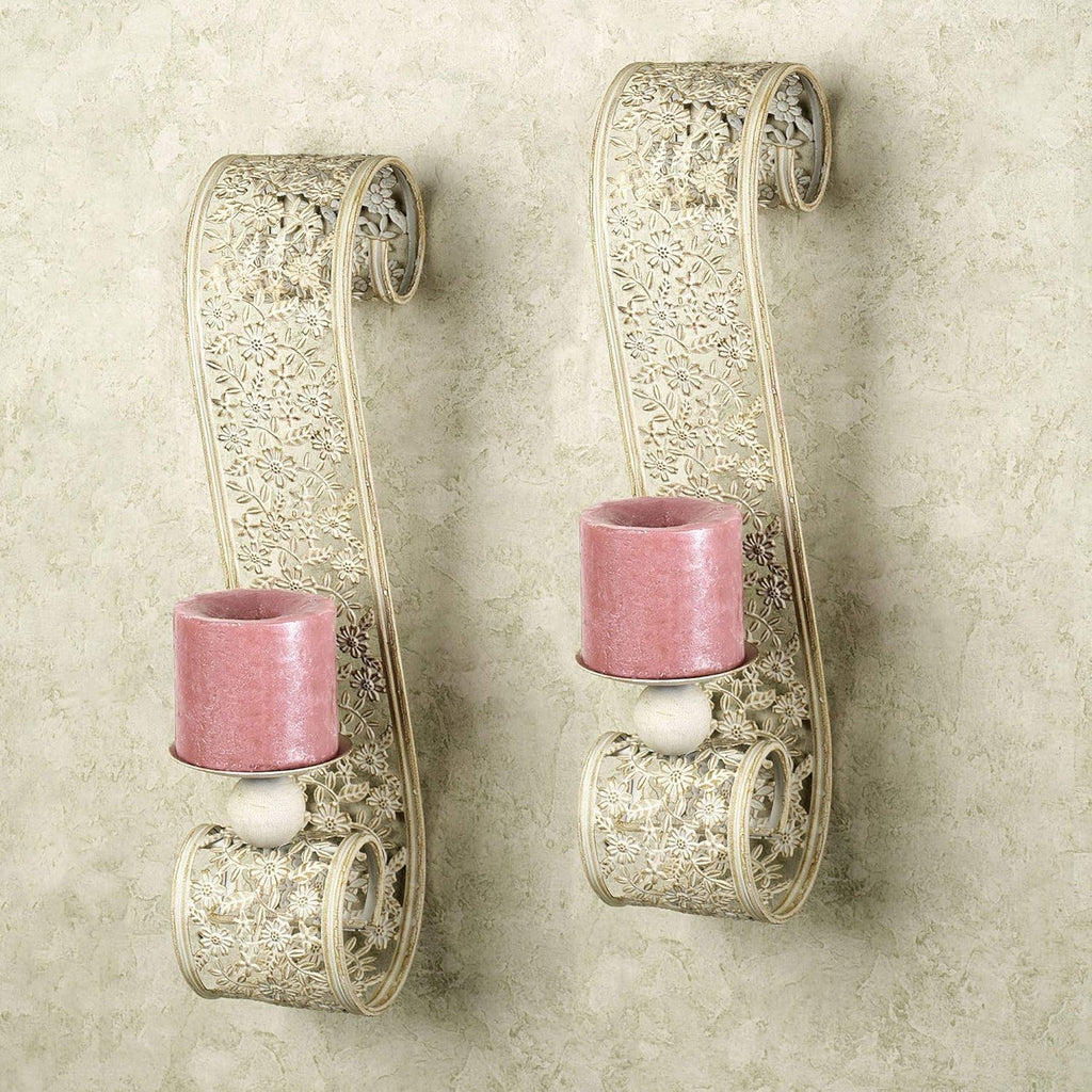Ivory Beige Metal Wall Sconce Pair, Set of Two, 16 Inches High Z55813
